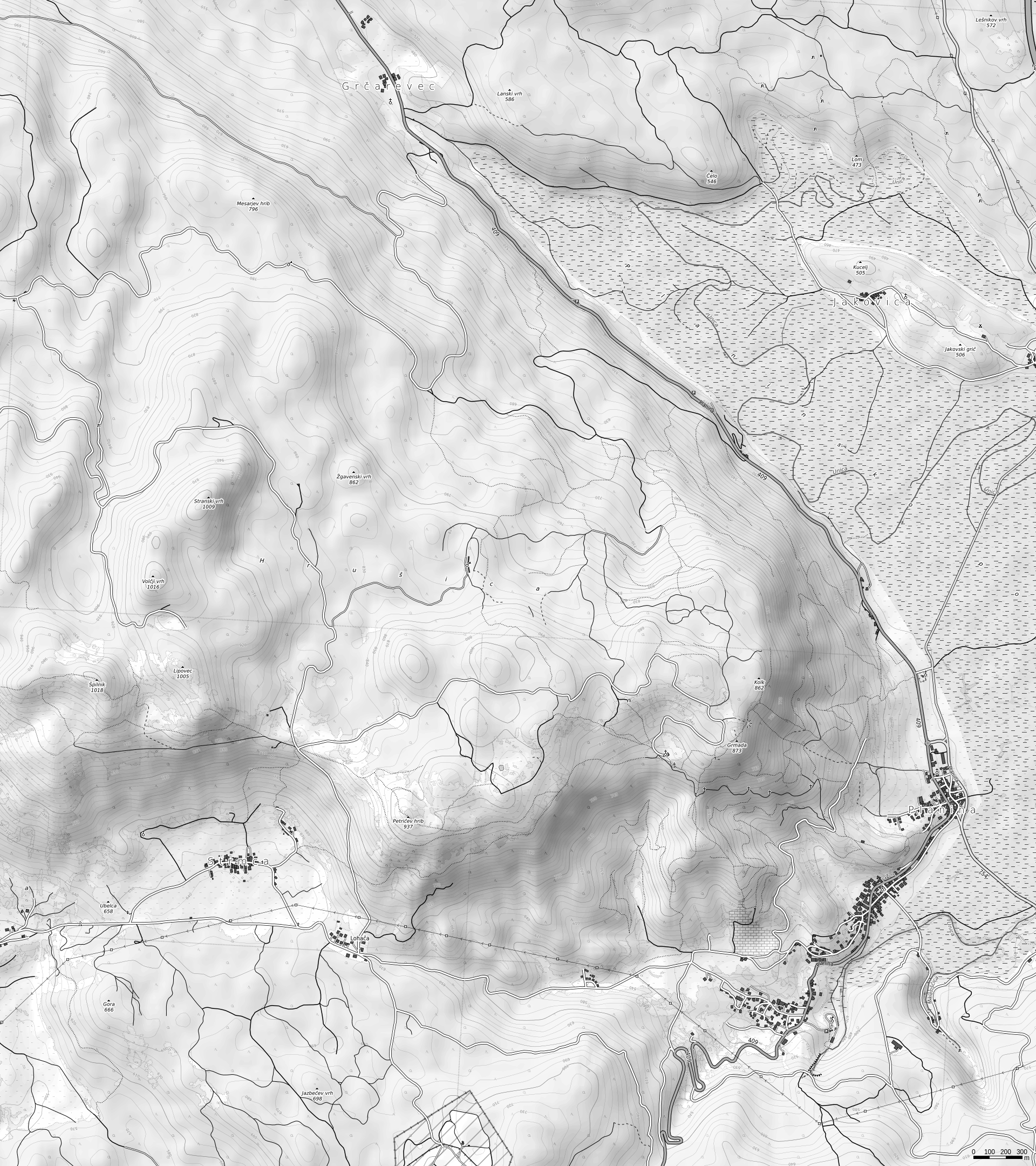 Planina grayscale map