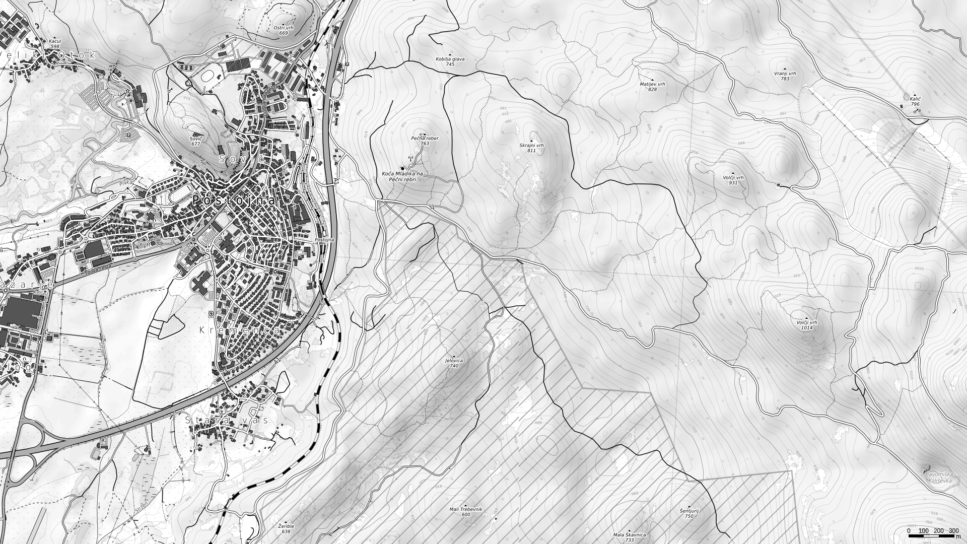 Postojna grayscale map